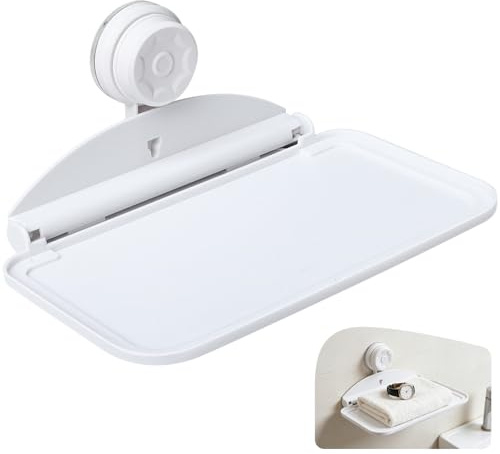 Wandregal ohne Bohren Weiß (ABS) – Faltbares Badregal Saugnapf & Duschablage – Bewegliche Wandablage Klappbar für Kleidung & Handtücher – Wasserfestes Schweberegal Badezimmer & Küche