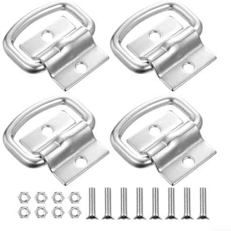 Accarugty Set Of 4 Heavy Duty D‑Ring Lashing Eyelets And Hooks For Securing Loads On Trailers, Trucks, Vans, RVs Or Boats, Galvanised Steel Fixings