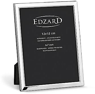 EDZARD Bilderrahmen Bergamo für Foto 13 x 18 cm, edel versilbert, anlaufgeschützt, mit Samtrücken, mit 2 Aufhängern, Fotorahmen zum Stellen oder Hängen