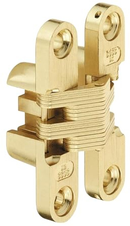 Gedotec Einbohrband Möbel-Scharnier verdeckt Türscharnier unsichtbar - SOSS | Einbohrscharnier für Holzdicke 13-16 mm | 9,5 x 42,9 mm | Messing poliert | 1 Stück - Türband mit Öffnungswinkel 180°