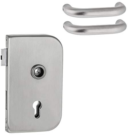 Office-Glastürschloss E rund | V2A Edelstahl matt | Klasse 3 nach DIN 18251 zert. | PZ (Profilzylinder) | Griff: Orlando | DIN Rechts