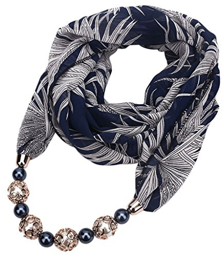 Ixkbiced Sciarpa con Stampa Floreale da Donna Collana in Chiffon con Ciondolo Gioielli Headwrap Hijab Soft