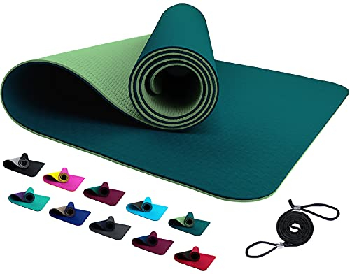 REFIT TPE Sportmatte Fitnessmatte 190 x 60 x 0,6 cm Moosgrün rutschfeste Gym Matte Mat für Yoga Fitness Pilates Gymnastik Sport Yogamatte Gymnastikmatte Turnmatte Bodenmatte Hellgrün Dunkel Grün Green