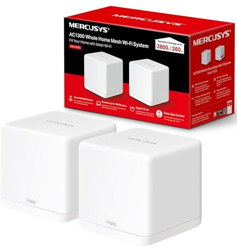 MERCUSYS Halo H30G(2-pack) Mesh Wi-Fi System, AC1300 Dual Band Whole Home WiFi booster, Coverage up to 2,800 ft², Connect over 100 Devices, Full Gigabit Ports wifi router, Easy App Control