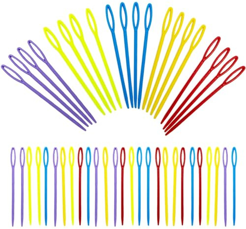 Agujas de coser de plástico, 30 agujas de coser de ojo grande para niños, agujas de coser multicolores Agujas de seguridad de 9 cm ，para manualidades de costura de lana y bricolaje para niños
