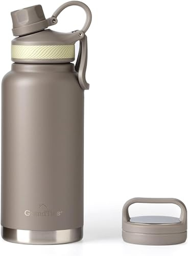 GrandTies 2 Deckel Sport Edelstahl Wasserflasche - 946 ml Wiederverwendbare Weithalsvakuumisolierte Wasserflaschen Reise Metall Kantine Kälteste Wasserflasche für Männer und Frauen (Caffe Latte, 32