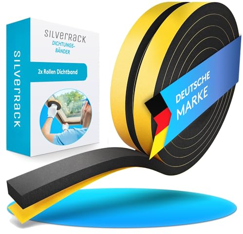 SilverRack 4m Dichtungsband selbstklebend Schwarz [20 mm x 10 mm] - Schaumstoff Klebeband für Tür Dichtung, Fensterdichtung - Türdichtung Abdichtungsband - Fenster abdichten - Dichtband Isolierung