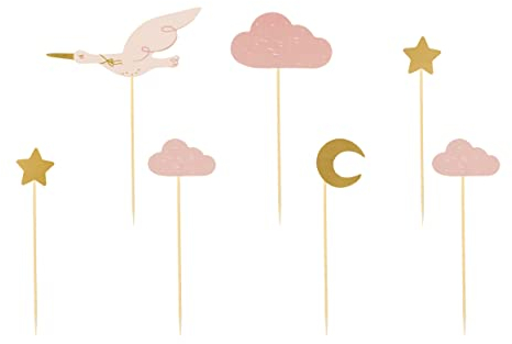 Topper per torta per baby shower, motivo cicogna, stelle, nuvole, luna, decorazione per torte, decorazione per feste di nascita, ragazza, torta di compleanno, baby shower, spina rosa oro