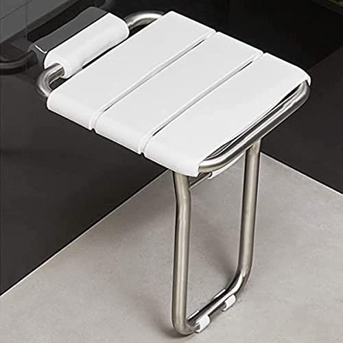 COTCLO Foldable Wall Shower Stools and Chair Wall Mounted Folding Shower Seat Bath Bench Change Shoes Stool for Elderly/Anti-Slip, Stainless Steel Legs and Plasti﻿c Seat A/A/One Side