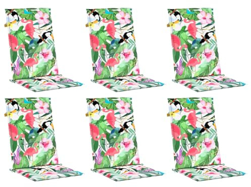 vidaXL Lot de 6 Coussins de Chaise à Dossier Haut, Galettes de Siège Anti-Glissement, Décoration Jardin Terrasse Patio, Multicolore Tissu