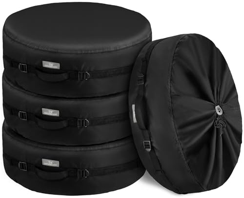 Explore Land Seasonal Tire Cover - Spare Tire Bag with Handle, Heavy Duty Winter Wheel Storage Tote Against Dust and Scratches, 4 Pack (Fits Diameters 26''-28.75'', Black)
