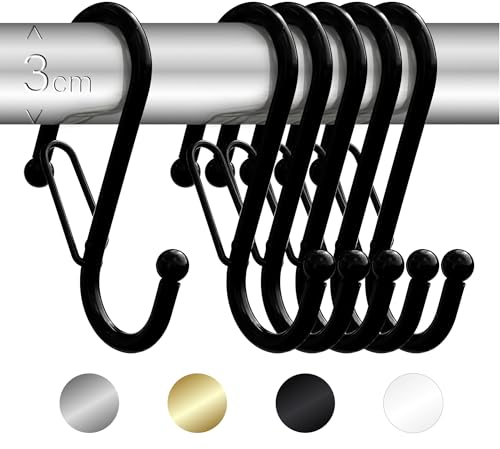 Blau Marité 6 Stück S Haken Groß für Stangen bis 3 cm Durchmesser – S Haken zum Einhängen Groß mit Sicherheitsschnalle – Haken für Kleiderstange & Garderobenstange – Metallhaken für Lagerung – Schwarz
