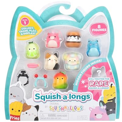 Pack de 8 Squish-a-longs par Original Squishmallows - série 1, Style 2 - (8) Mini-Squish de 2,5 cm avec 2 Accessoires, Bague et Guide du collectionneur - pour Collectionner, échanger et Jouer