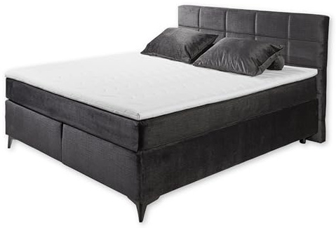 NAVARRA 6 Boxspringbett 180x200, Schwarz - Bequemes Doppelbett mit 7-Zonen-Federkern Matratze & Kaltschaum Topper - 183 x 113 x 210 cm (B/H/T)