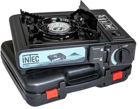 Réchaud gaz Portable INTEC ETNA (2200W) | Allumage Piezo intégré, Sûreté Garantie, Mallette de Rangement fournie | L'outil 1 feu Indispensable pour Vos activités : Camping, Randonnée, Chantier.