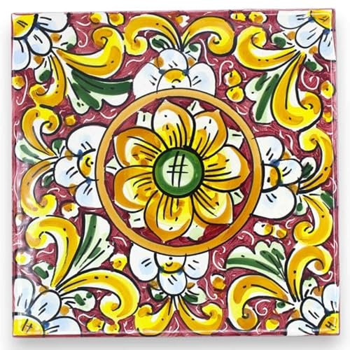 SICILIA BEDDA CAPACI Baldosa cerámica Caltagirone - Altura Aprox.20 x 20 x 0,8 cm (1 Pieza) con 8 Opciones de decoración MD1 - decoro 4
