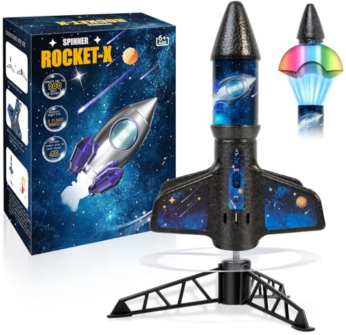 Rocket Launcher for Kids -200 Feet of Flight Altitude, Auto Electric Rocket Toys with Safe Parachute, Outdoor Summer Yard Toys Easter Birthday Gifts for Boys & Girls Age 6 7 9 10 12 8-13 Years Old