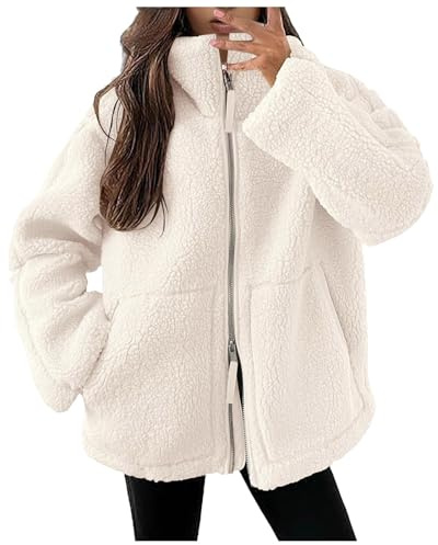 Eauptffy Chaqueta de peluche para mujer, chaqueta de forro polar con bolsillos, abrigo de forro polar esponjoso, chaqueta con bolsillos suaves, chaqueta de lana cálida, chaqueta de lana 2024, chaqueta