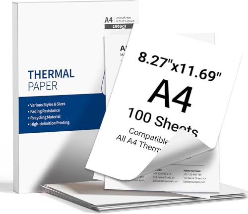 Thermopapier A4 für Tragbaren Drucker A285M/A28U/A28/M08F/M832//M834, kompatibel mit, Thermopapier Druckerpapier, 210x297mm, 100 Blatt