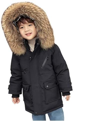 Nemopter Enfant Garçon Veste d'hiver Chaud Manteau Mi Longue Doudoune à capuche Fourrure Jacket