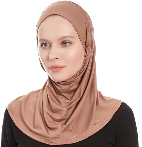 Hijab Amira Scarf for Women, Brown Ready To Wear Instant Headscarf | Instant One Piece Al Amira Hijab, Easy to Wear Muslim Hajib Scarf, Soft & Comfy, Hand Wash At 86F. Ramadan Eid Gift
