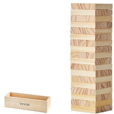 VEVOR Jeu de tour en bois, 54 blocs, tour de blocs empilables en bois de pin, avec caisse de rangement, plusieurs façons de jouer au jeu d'empilage en bois, jouet de famille, pour intérieur, extérieur