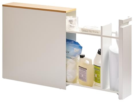 Yamazaki 1426 Tower utdragbar hylla med trähylla, vit, stål/trä/polypropylen/silikon, minimalistisk, 56 x 14 x 55 cm