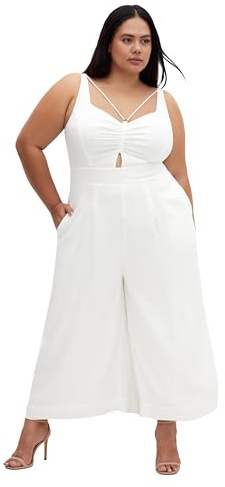 City Chic Women's Jumpsuit-Ryann Wide Leg, Ivory, 18