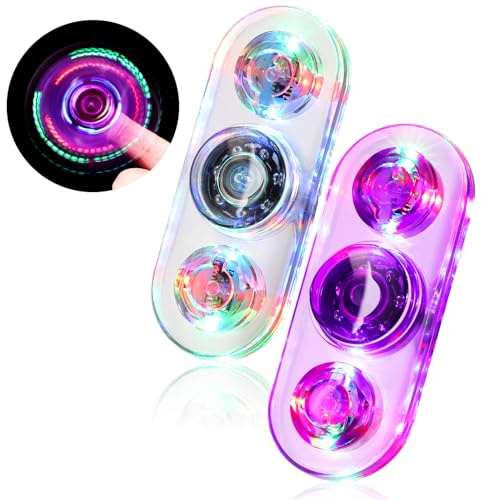 SCIONE 2 Pack LED Fidget Spinner – Light Up Fidget Toy for Kids & Adults | 3 Colour Modes, Sensory Stress Relief & Anti-Anxiety Spinner Toy with Smooth Spin & Durable Design (White Purple)
