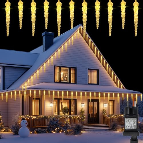 Carámbanos luces de cadena al aire libre, 4 m 40 carámbanos LED guirnalda de luces de Navidad con temporizador de 8 modos, carámbanos a prueba de agua para aleros caseros balcón ventana decoración