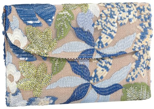 XquiziFit Floral Beaded Clutch Embroidery Sequin Beaded Purse Small Evening Clutch Purses for Women Blue Clutch