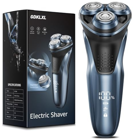 GDKLXL Rechargeable Electric Razor for Men: IPX7 Waterproof 5D Floating Head Shaver - 90-Min Runtime USB-C Fast Charge - Hypoallergenic Blades, Travel Lock