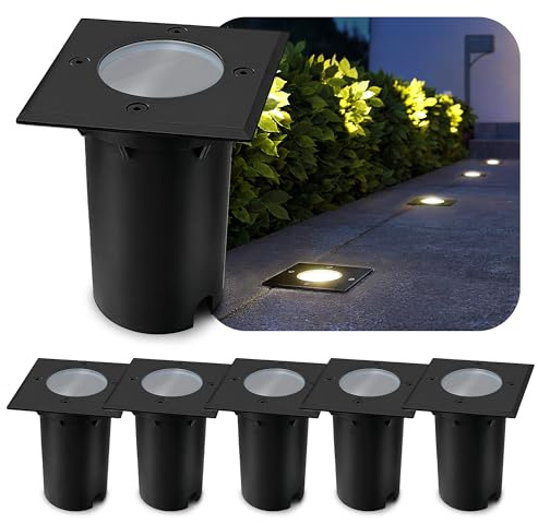 SSC-LUXon 6x KALPA LED Bodeneinbaustrahler für Außen eckig schwarz IP67 - Bodenleuchte für GU10 Glühbirne trittfest & befahrbar (ohne Leuchtmittel)