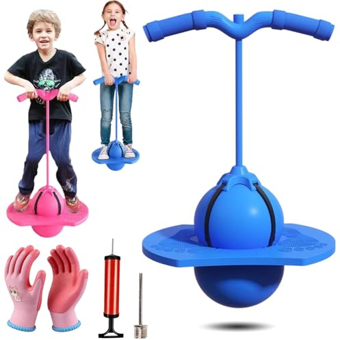 fjaldjfu Pogo Sprungball für Kinder und Erwachsene, Pogo Ball mit Griff, Hüpfspielzeug Outdoor, Tragfähigkeit 300 Kg, Höhenverstellbar, Stabil & Spaß für Kinder & Erwachsene (Blau)