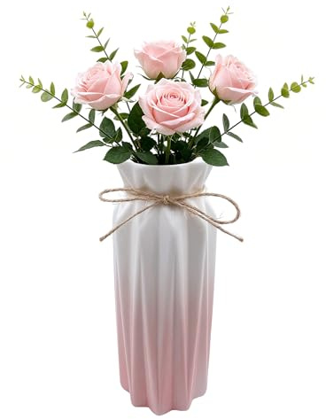 Vaso da fiori alto 21 cm, smaltato, moderno, in ceramica, con corda di iuta, vaso decorativo per erba della pampa, fiori secchi, vaso boho, per casa, soggiorno, tavolo da pranzo, ufficio, decorazione