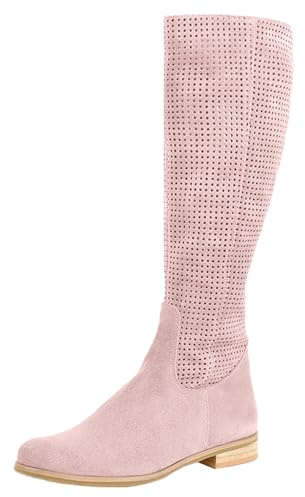 HTNEDNST Stivali da cowboy da donna, stivaletti western, a mezza altezza, per festival, cowgirl, con tacco a blocco, stivaletti estivi vintage, in pelle scamosciata, stivali da equitazione, A05 rosa