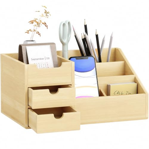 HOMCOM Skrivbordsorganisatör förvaringslåda kontorslåda organisering 2 lådor natur L 33 x B 20,5 x H 15,5 cm