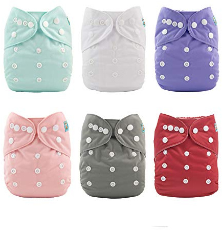 ALVABABY 6 Pack Cloth Diaper with 12 Inserts One Size Adjustable Washable Reusable Diaper Cover for Baby Girls and Boys