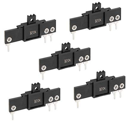sourcing map 5pcs Potentiomètre Glissière Résistance Variable Mélangeur 35mm Droit Potentiomètre à Curseur Coulissant B20K Ohm Linéaire Unique pour Atténuation Réglage