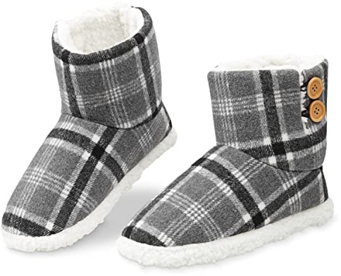 DUNLOP herrtofflor - plysch stövel tofflor män tonåringar minnesskum varma inomhusskor storlek 7-12 sherpa fodrade - gåvor till honom, grårutig, 40.5 EU
