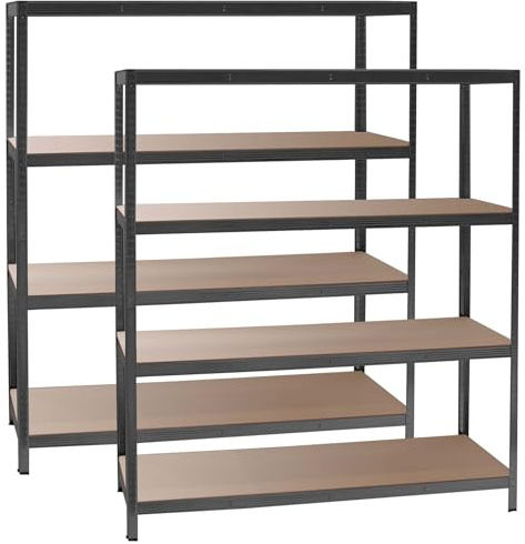 WilTec Set 2 estanterías de Carga Pesada Negro 160x60x180cm enchufable 4 baldas 175kg/nivel