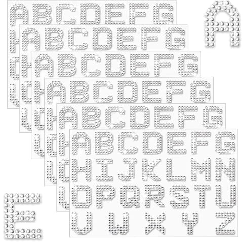 156 Lettere Adesive Con Strass, Grandi Alfabeto Glitterate, Autoadesive per Fai Da Te, Artigianato, Laurea, Cappello, Decorazione (Argento)