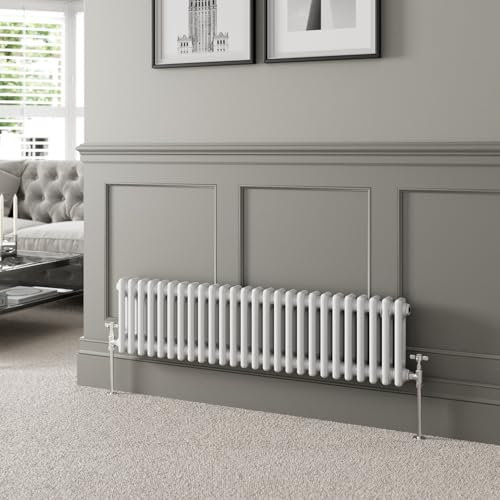 DuraTherm® 300 x 1190mm White Traditional Horizontal Designer Radiator Double Column Colosseum Cast Iron Style Central Heating Panel Radiators Rad