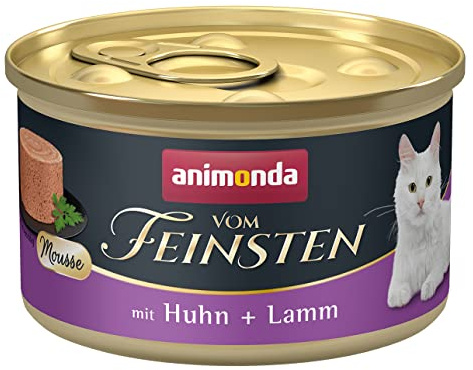 animonda vom Feinsten Mousse Nourriture Humide pour Chat au Poulet + Agneau (12 x 85 g), sans céréales, sans Sucre, avec ingrédients Frais et charnus