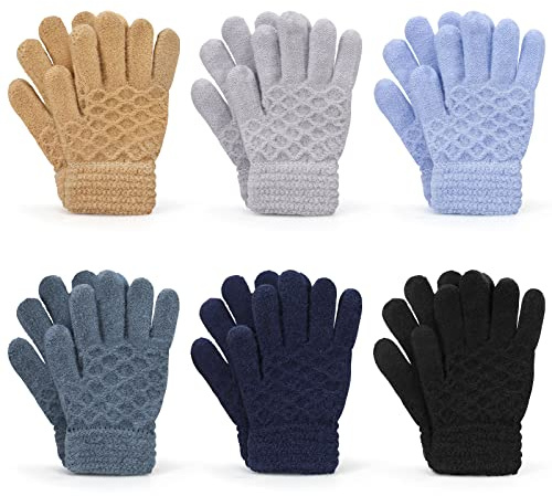 AYPOW 6 par barn vinter varma magiska handskar, stretchiga termiska fleecefoder hela fingerstickade handskar vantar för 5-10 år gamla pojkar flickor barn, vinterpassform daglig användning, flerfärgad,