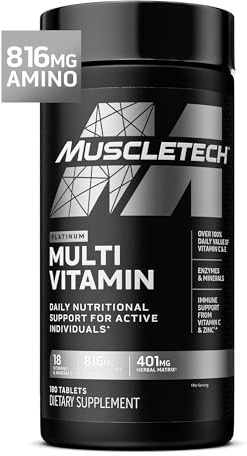 MuscleTech Platinum Multivitamins for Men & Women - Multi-Vitamin Supplement for Immune Support - 18 Vitamins & Minerals, Vitamin A C D E B6 B12 - Daily Workout Supplements for Men - 180 Capsules