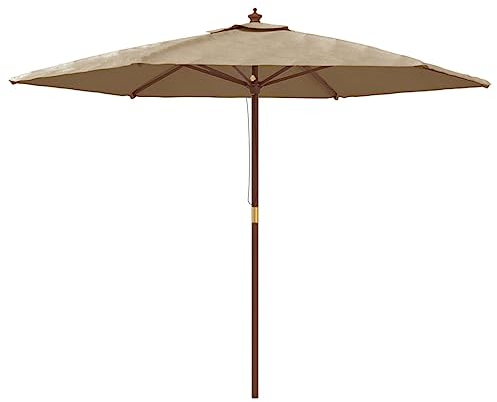 vidaXL Sonnenschirm, Gartenschirm mit Holzmast UV-Schutz, Strandschirm mit Belüftung 6 Rippen, Marktschirm Balkonschirm Terrassenschirm, Taupe