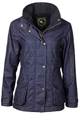 Rydale Ladies Tweed Print Waterproof Shooting Jacket Womens Tweed Hunting Coat Mesh Lined Jackets 2 Colours (as8, numeric, numeric_16, regular, regular, Navy)