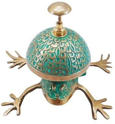 Campana de mesa de latón náutico con diseño de rana, campana de recepción de hotel, campana de oficina, escuela, servicio antiguo, vintage, campanas de escritorio, campanas de mesa, regalos