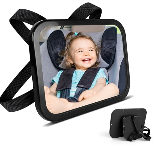 AiQInu Specchietto Retrovisore Bambini, Specchio Auto Neonato Sedile Posteriore, Girevole e Inclinabile a 360 ° Specchietto Retrovisore Auto, Cinghie Elastiche Regolabili per Sedile Posteriore